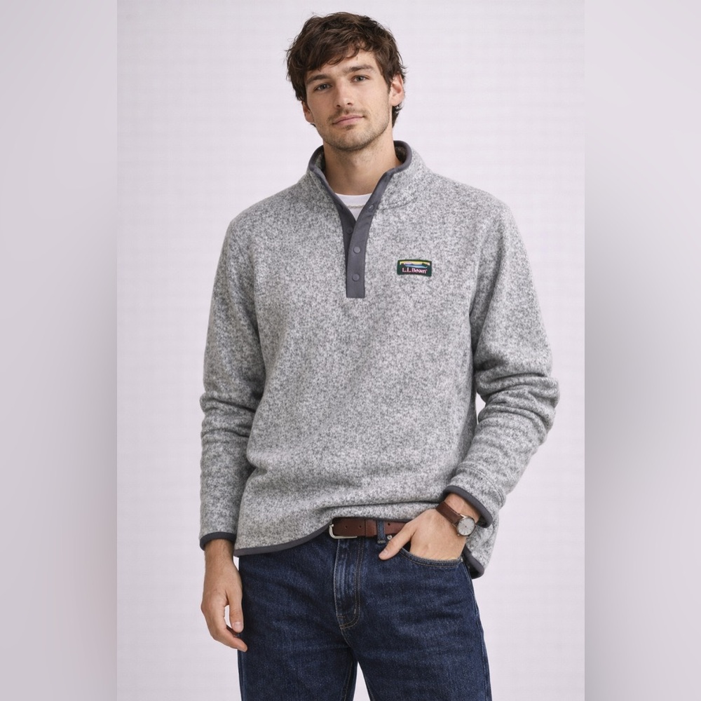 L.L. Bean Heather Gray Snap Button Pullover Fleec… - image 1